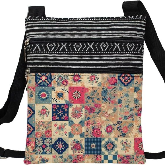 Kaleidoscope Small Ethnic Pattern Crossbody Bag Adjustable Strap Zipper - Picture 1 of 7